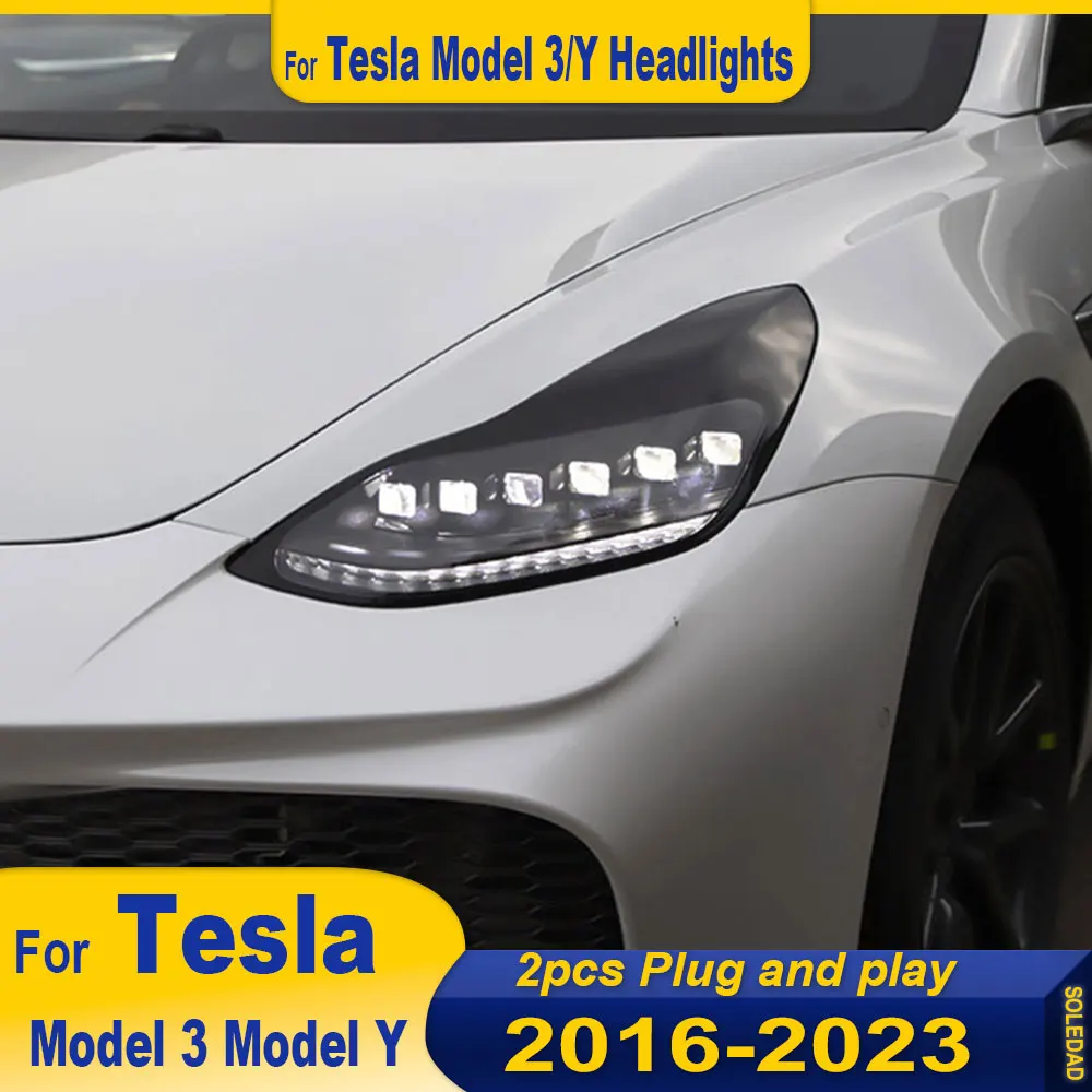 

Пара автомобильных фар для Tesla Model 3 Model Y 2016-2023, обновленная светодиодная фара, динамическая сигнальная лампа, передняя фара в сборе