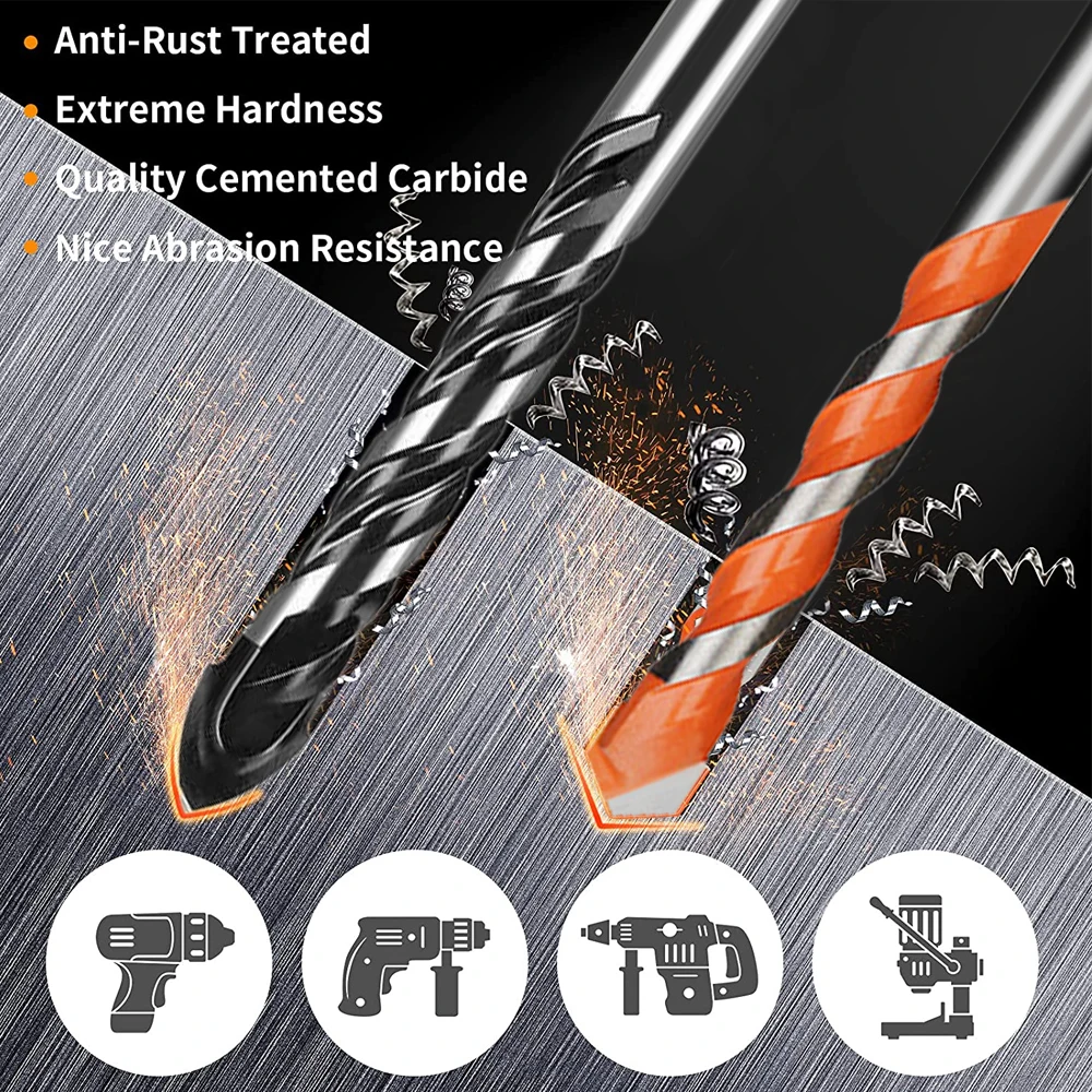 Mata Bor Kaca Karbit Tungsten Set 3-12Mm Titik Karbit Aloi dengan 4 Ujung Potong Ubin & Ujung Tombak Silang Kaca Bor