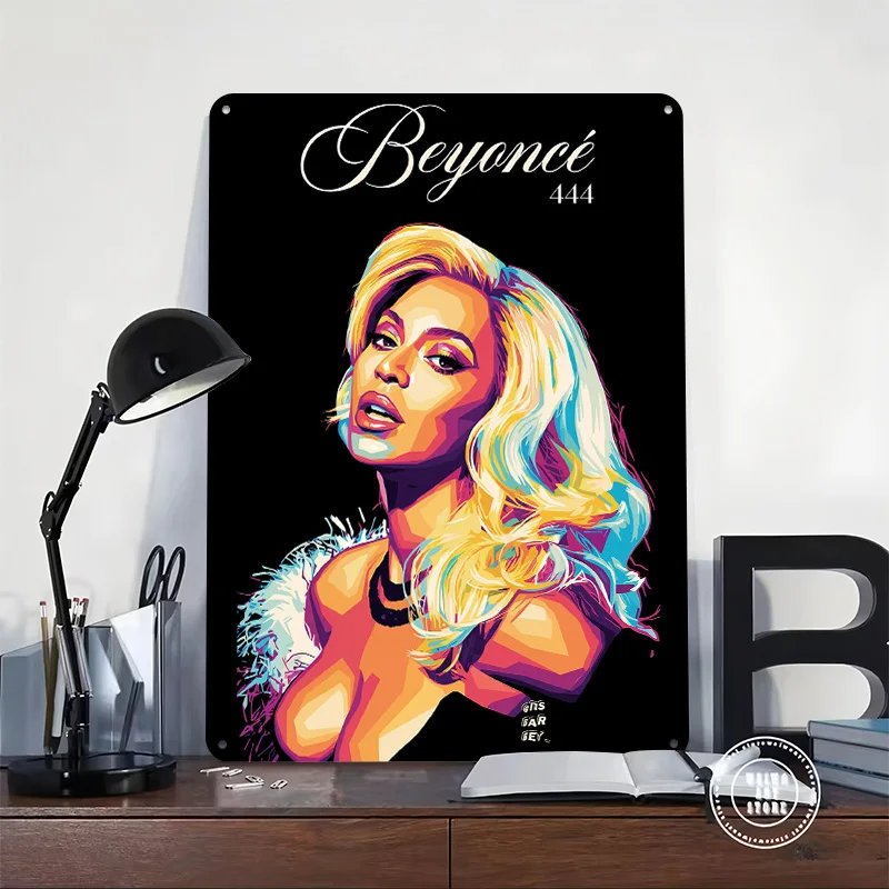 Beyoncé Pop Art Portrait 3D Texture Printed Poster Custom Vintage Metal Tin Plate Sign for Wall Art Room Decorating Interior