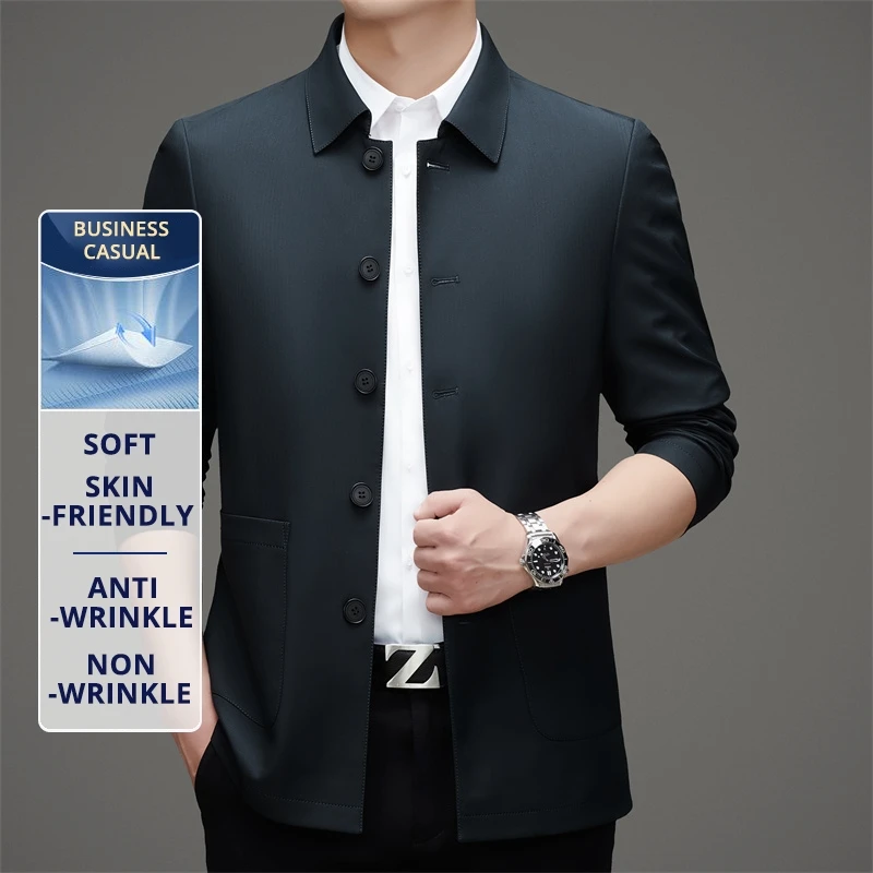 Pánské business oblečení s dlouhým sakem a větrovkou proti vráskám, outfit proti otcům, podzimní kabát pro dospělé - náhled 5