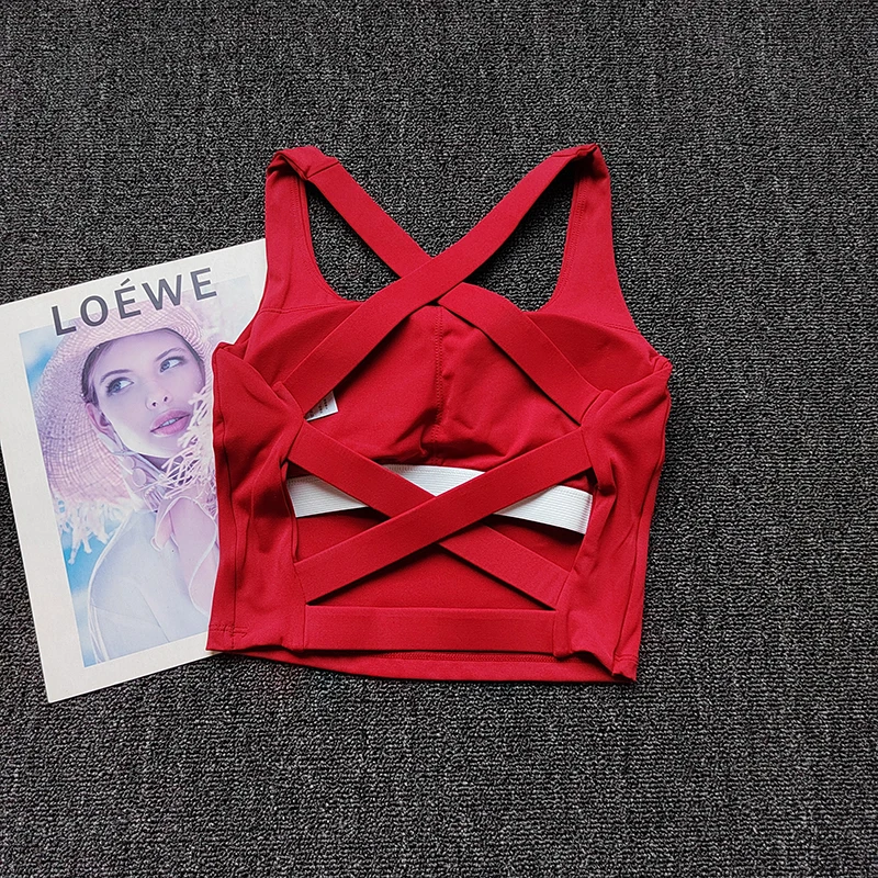 New Gym Product with Chest Cushion Cross-bearing Sports Professional Lingerie Wearing Yoga Vest Pilates Training Fitness Bra image 2