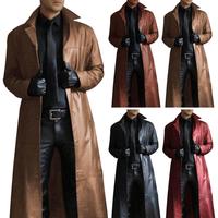 Lapel Men Coat Stylish Men's Faux Leather Suit Collar Jacket with Extra Long Windbreaker Design Slim Fit Outerwear for Men Slim
