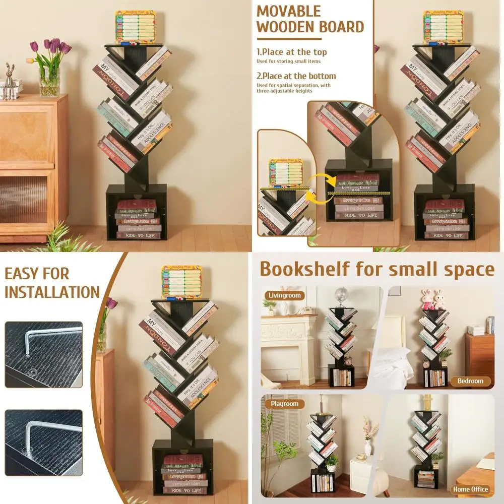 

Modern Tall Narrow 7-Tier Bookshelf with Reading Planner and Activity Panel, Floor Standing Storage Cabinet for Home, Office, Be