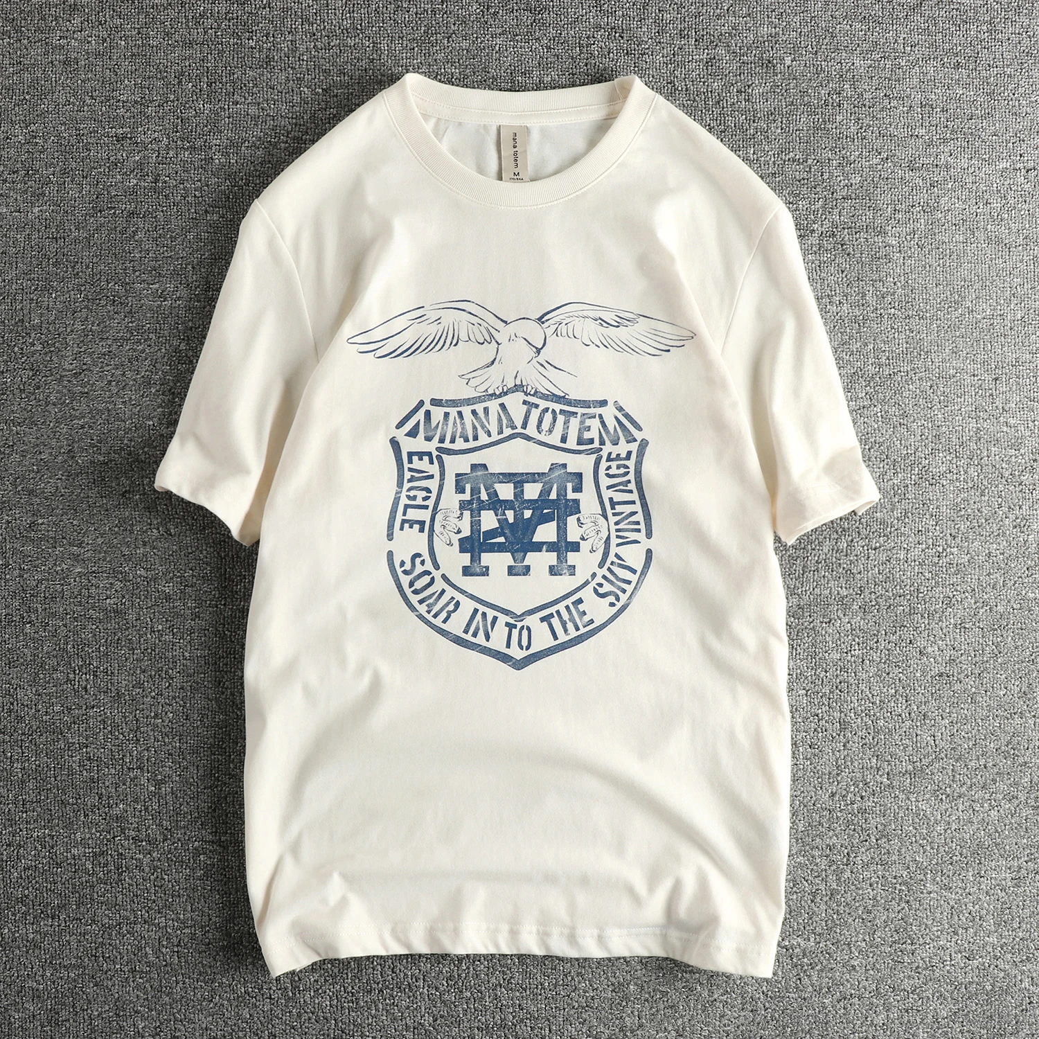 2025 Summer New American Retro Short Sleeve O-neck Letter Eagle Printed T-shirt Men's Fashion 100% Cotton Washed Casual Tops