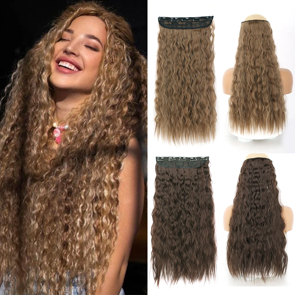 Synthetic 55 80cm 5 Clip In Hair Extension Heat Resistant Long Curly Black Brown Fake Hairpiece For Women Natural Fake Hair