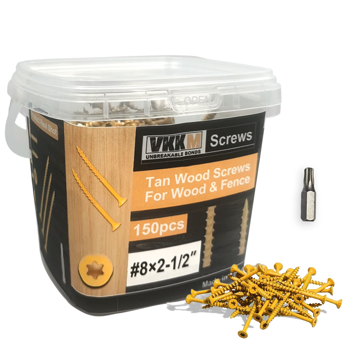 

VKKM Tan Deck Screws, #8 x 1-1/2" to 3" Exterior Wood Screws with T25 Torx Drive, Anti-Corrosion Carbon Steel Screws for Decking, Fencing, Outdoor Wood Projects, Assorted Sizes, Includes Free T25 Bit
