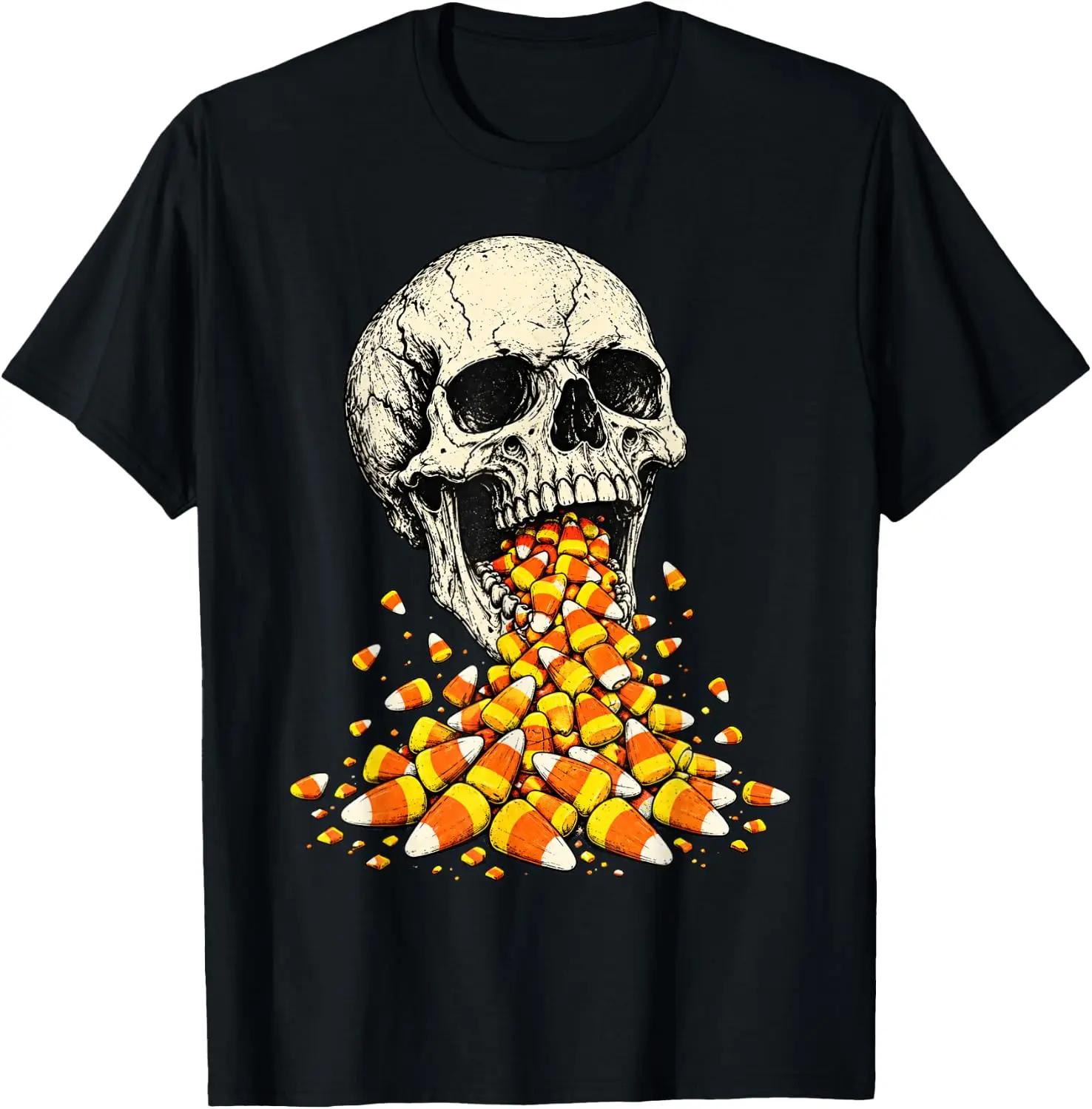 Skull Barfing Candy Corn Funny Halloween Spooky Aesthetic T-Shirt Cute Halloween Pumpkin Short-Sleeve Tee: Fun, Breathable, Pure Cotton, Stylish—Perfect for Sports, Lounging, or Casual Wear.