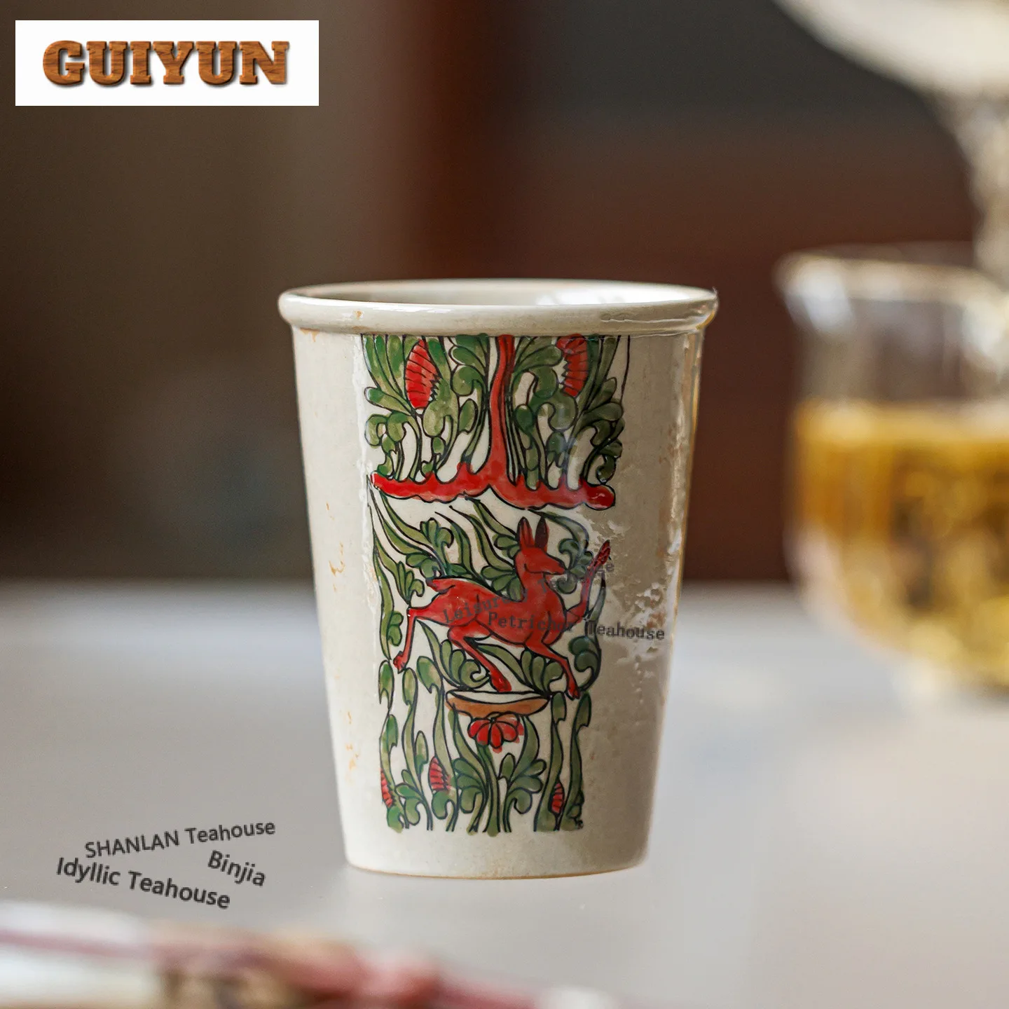 Hand-painted Nine-color Deer Teacup Aesthetic Tea Bowl Cute Cup Tea-tasting Meditation Cup Jianzhan Master Cups Drinkware Craft