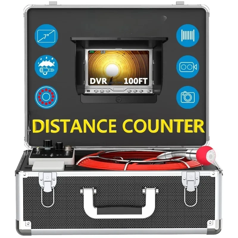 

7 inch LCD Monitor Snake Cam with Distance Counter DVR Video Sewer Pipe Inspection Equipment for Duct HVAC