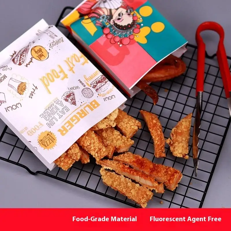 90/100Pcs Greaseproof Paper Bags Set Kitchen Non-stick Food Oil-proof Packaging Bags For French Fries Sandwich Pancake Burger