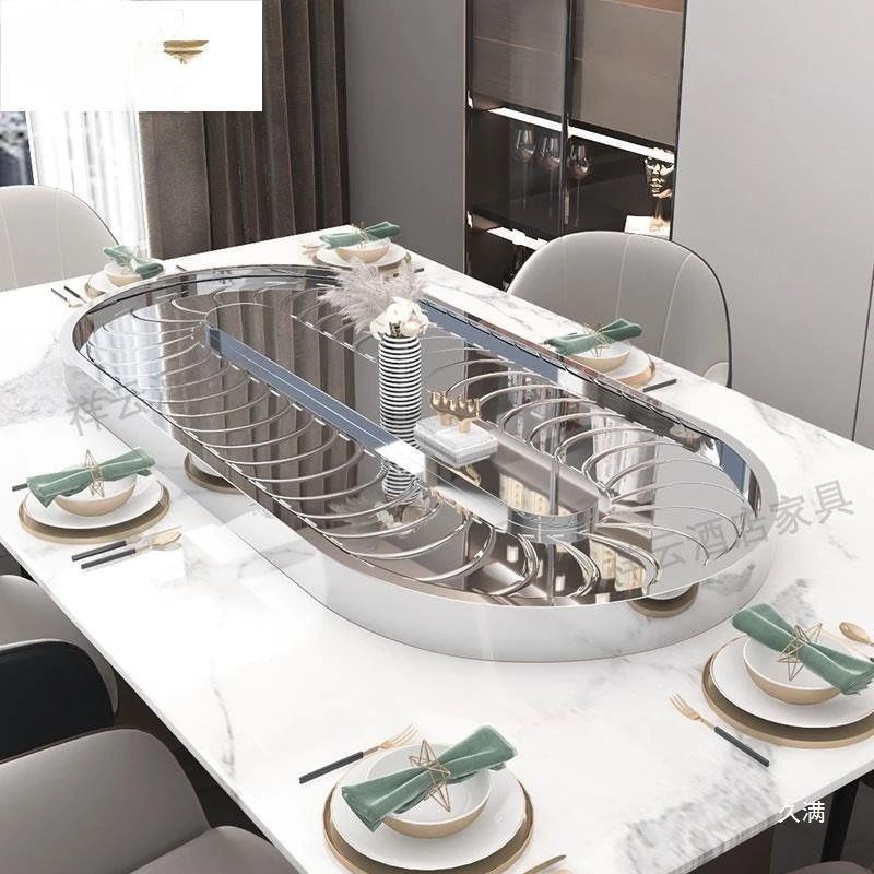 Turntable Electric Oval Rotary Vegetable Delivery Long Table Stainless Steel Tray Swing Conveyor Belt Rectangle Dining Table