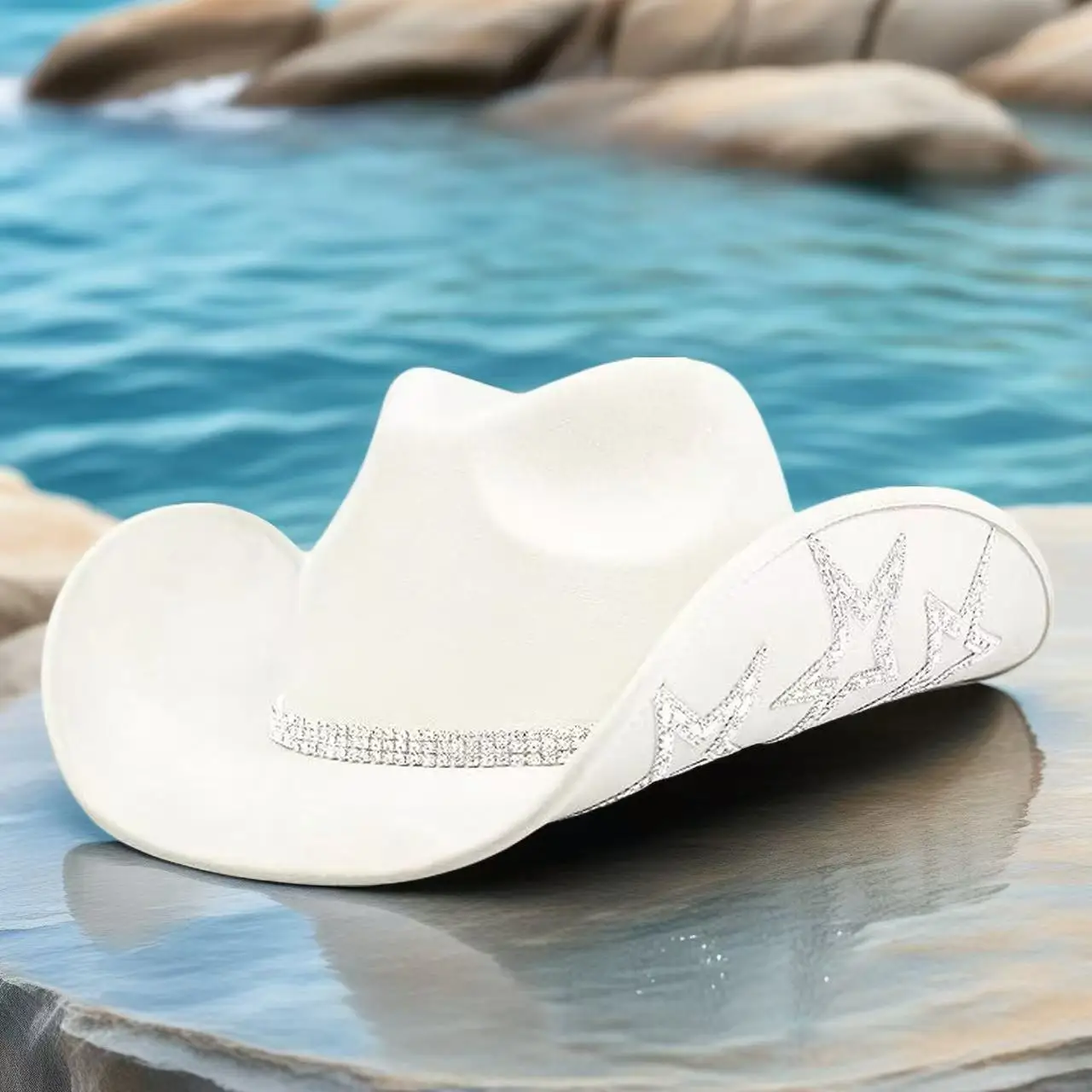 홍루안 글리터 코스튬 모자 성인용 & 카우보이 모자 여성용 라인스톤, 카우보이 코스프레 여성 액세서리 & 카우걸 캡