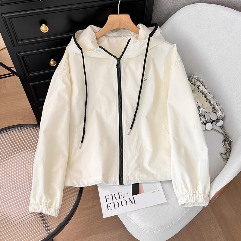 

Korean Sle Hooded Jaet ort Outerwear Women's Spring 2025 New Loose Faionable Versatile Anti-Aging Top
