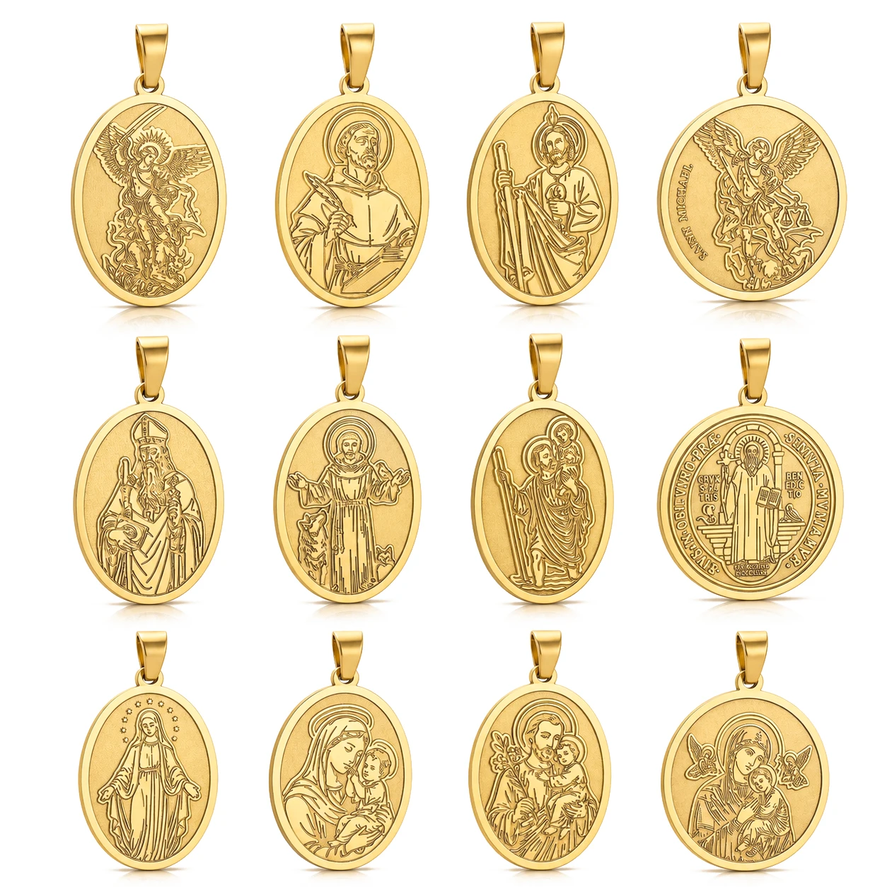 Jewelry Making Michaels - 聖ミカエル/聖クリストファー/聖マリア/聖ベネディクト ペンダント ステンレススチール製 カトリック守護聖人 メダル DIYネックレス