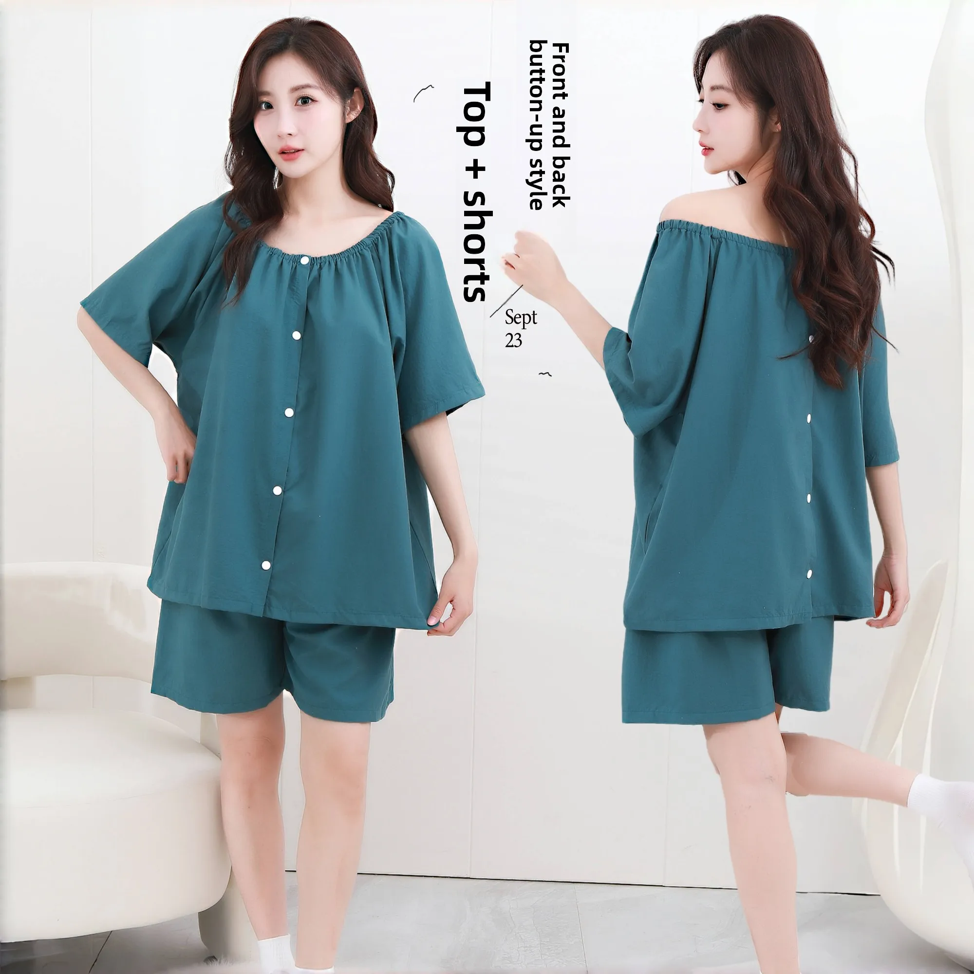 Summer Beauty Salon Health Steam Suit Short Sleeve Therapy Clothes Open Cardigan Back Treatment Acupuncture Massage Robe