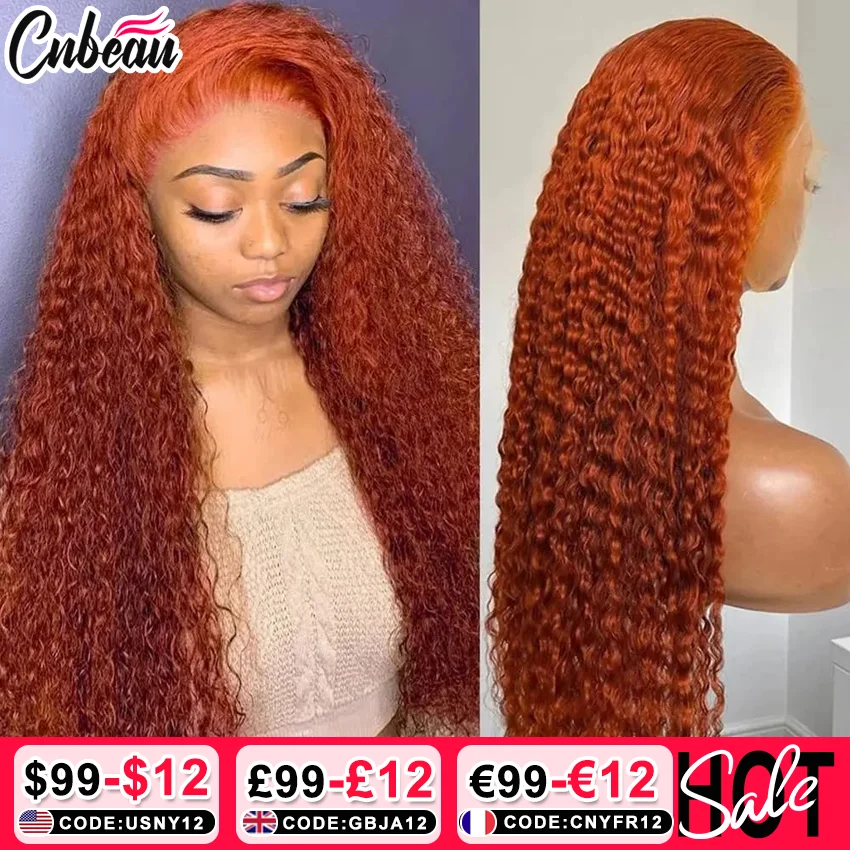 13x6 13x4 Orange Ginger Deep Wave Remy Lace Front Colored Curly Lace Frontal Human Hair Wigs For Women Human Hair Wig