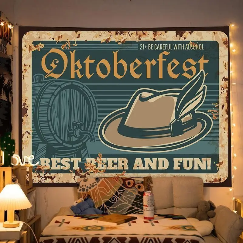 VIKAMA Vintage Freshly Brewed Beer Sign Wall Hanging Tapestry Home Room Decor Bar Pub Man Cave Retro Alcohol Art Soft Durable