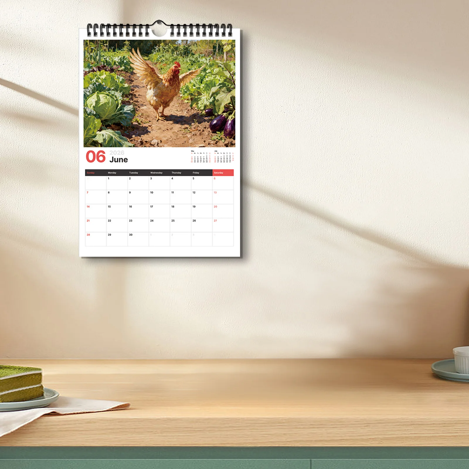 1PC 2026 Chicken-Themed Calendar,for Checking Dates, Home Decoration, As A Natural-style Gift for Friends