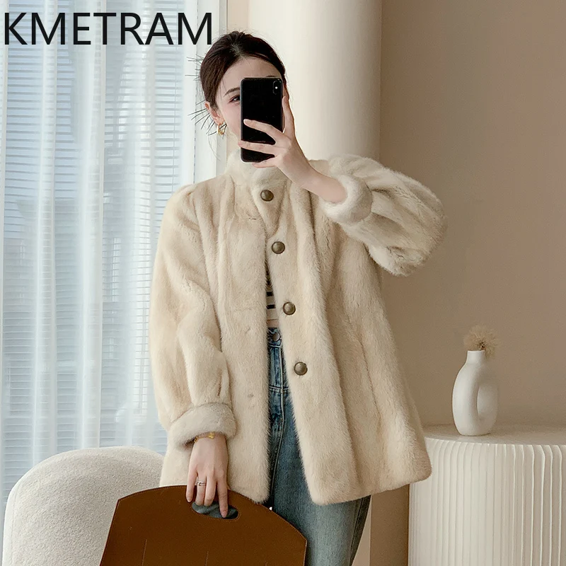 Natural Mink Fur Coat Women High Quality Stand Collar Fur Jacket Winter Luxury Clothes New Fashion Womens Jackets Fourrure 2024