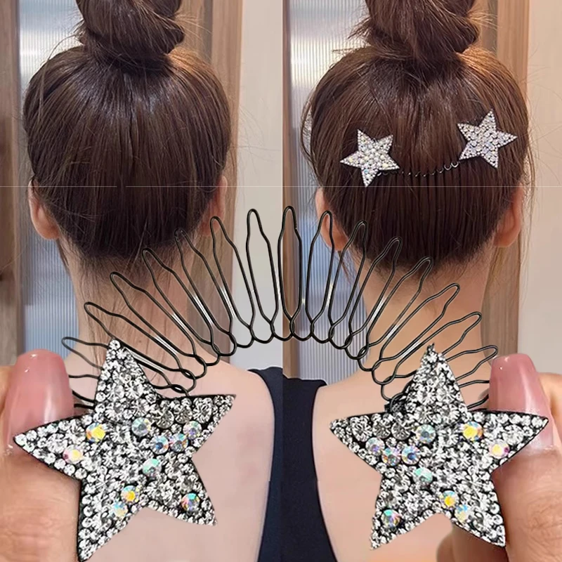 Shining Rhinestones Star Stretch Metal Hair Comb for Women Broken Hair Finish Tool Headband Hair Clip Fashion Hair Accessories