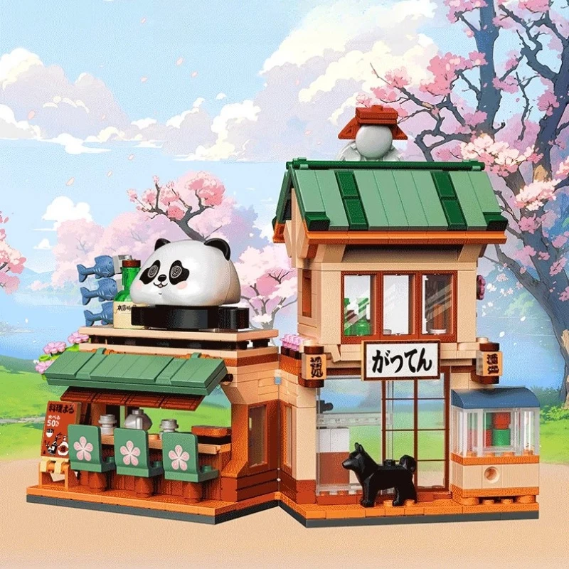 الباندا مقهى شارع المشهد اللبنات الأطفال التعليمية الجمعية الباندا الحليب الشاي متجر مدينة لعبة نموذج هدية مزخرفة #3