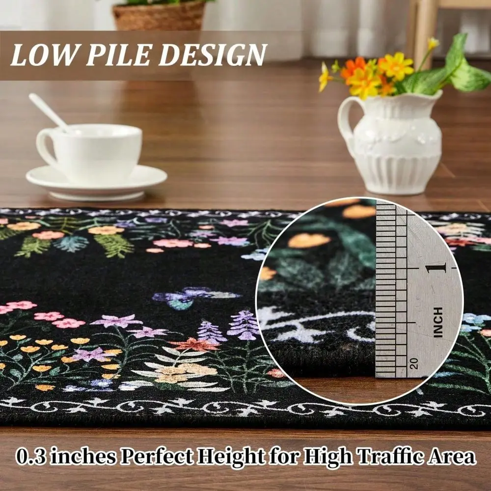

Washable Rug For Living Room Bedroom, Runner Rugs For Hallway, Floral Print Large Area Rug, NonSlip Dining Table Throw Mat, Bot