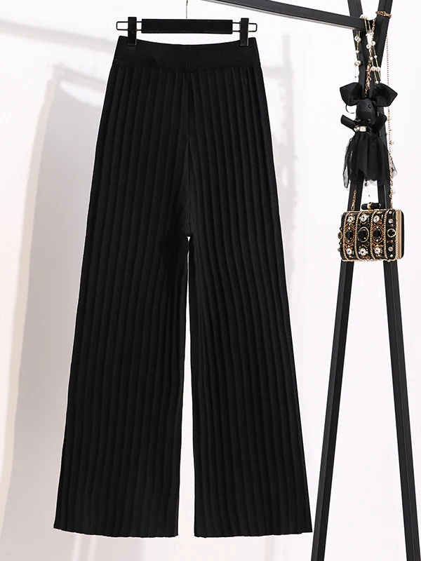 Thiened taille haute tricoté jambe droite pantalon femmes ample tricots décontractés automne hiver nouveau Sle Spor Look étudiant Fri...