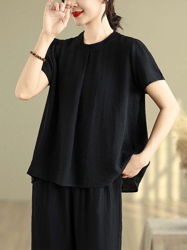 

Свободная повседневная футболка из хлопка и льна для женщин больших размеров, модный фактурный дизайн, круглый вырез, топ