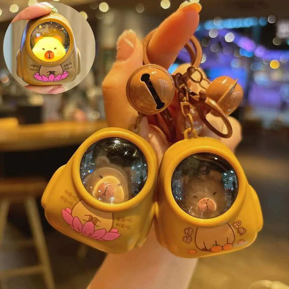 Cute Kapibala Small Night Light Keychains Kawaii Bag Hang Celebrity Atmosphere Light Key Chain Space Capsule Trinket Friend Gift