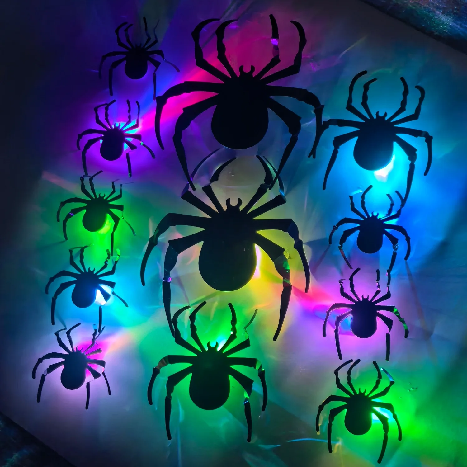 Halloween decoration supplies black spider sticker 3D LED Light party decoration scene layout wall sticker