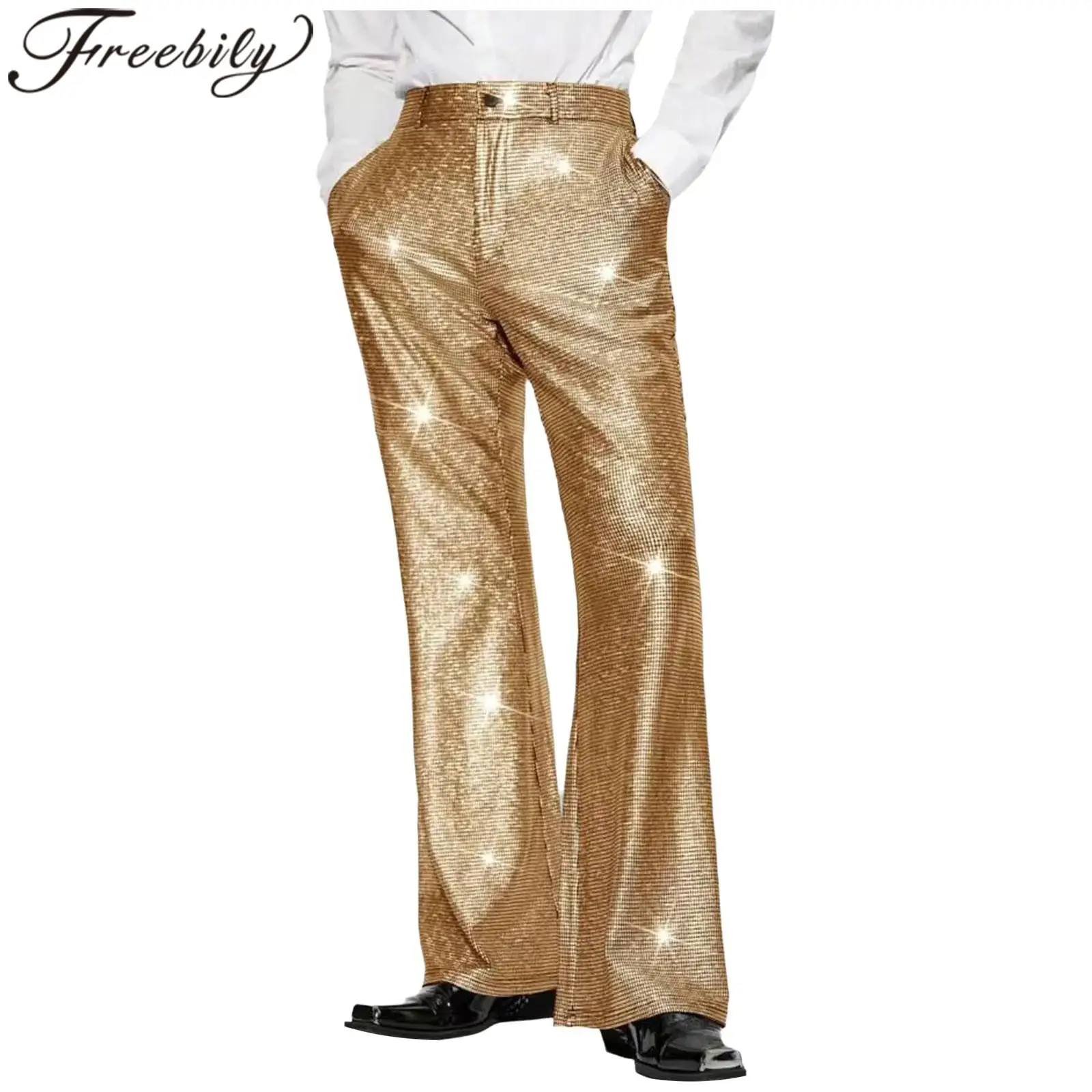 

for Mens Shiny Flares 70s 80s Pants Disco Outfit Sequins Flared Pants Trousers Mans Jazz Dance Party Clubbing Costume Clubwear