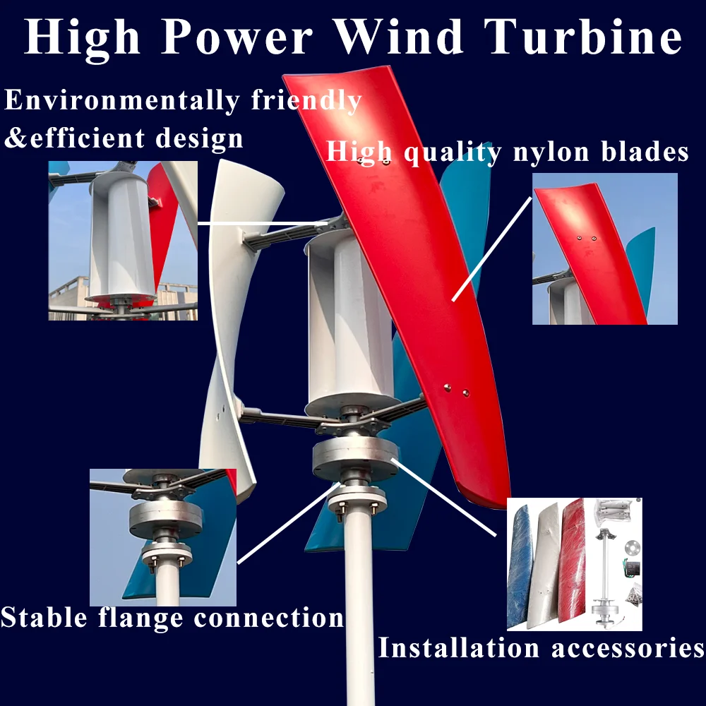 15000W Vertical Axis Windmill 12v 24v 48v Wind Turbine 3 Blades Permanent Maglev Generator With Mppt Charge Controller