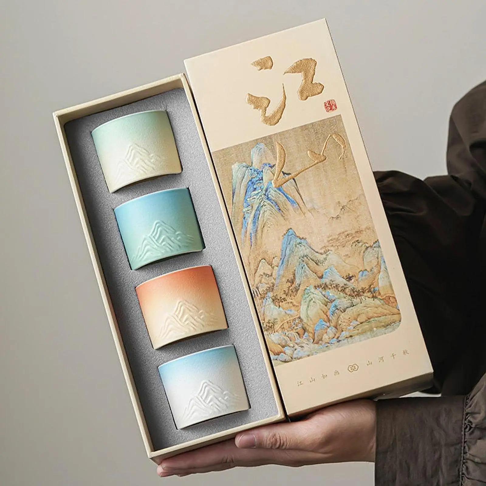 Ceramic Teacup Set with Gift Box Creative Chinese Teacup for