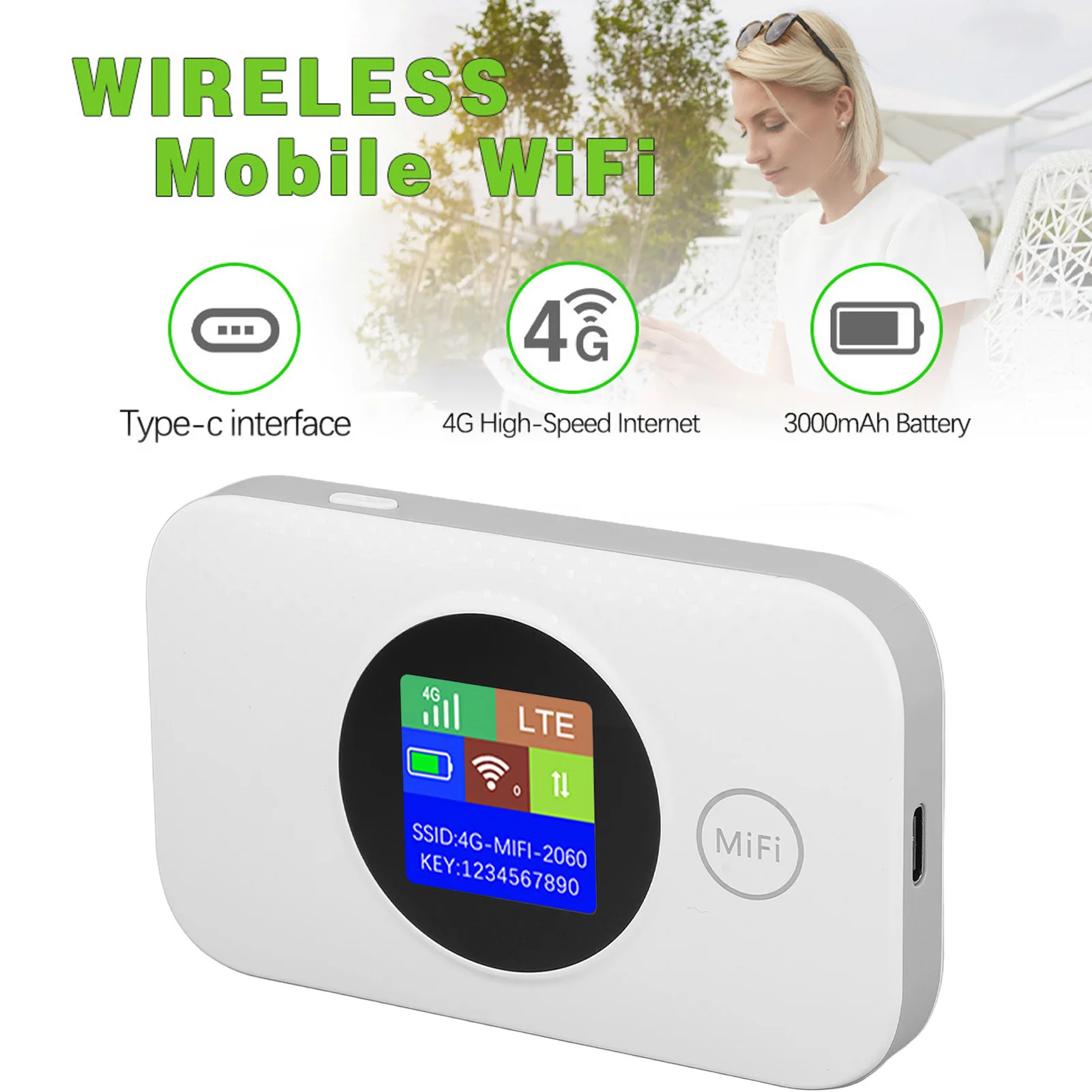 4G Mobile Hotspot Router Equipped with Micro SIM Card Slot Supports 8-10 Users Built-in 3000mAh Battery Supports 5G SIM Cards