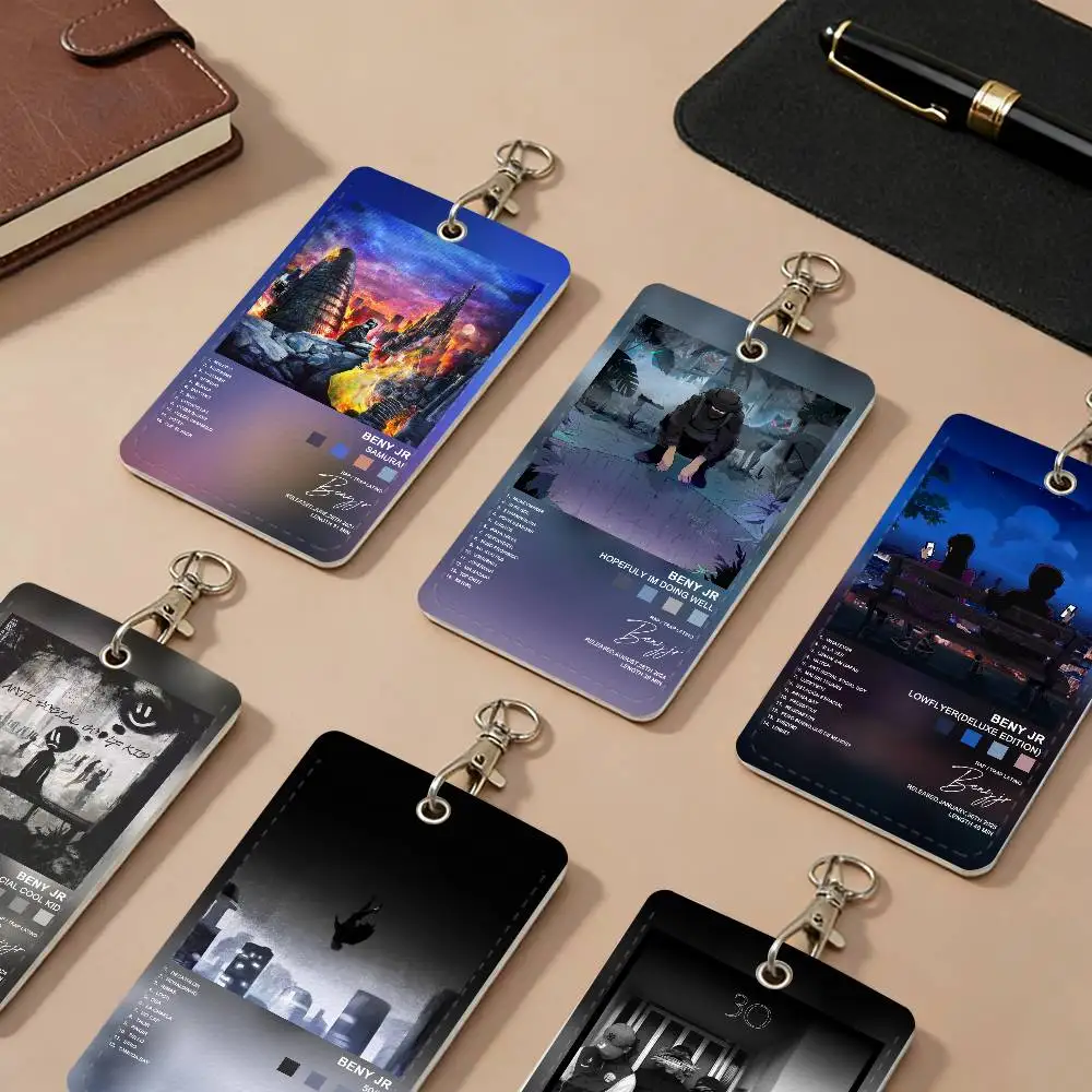 Rapper B-BENY Album J-JR PU Leather Card Holders Anti-lost Student ID Protective Cover Cases Campus Access Cards Key Chain