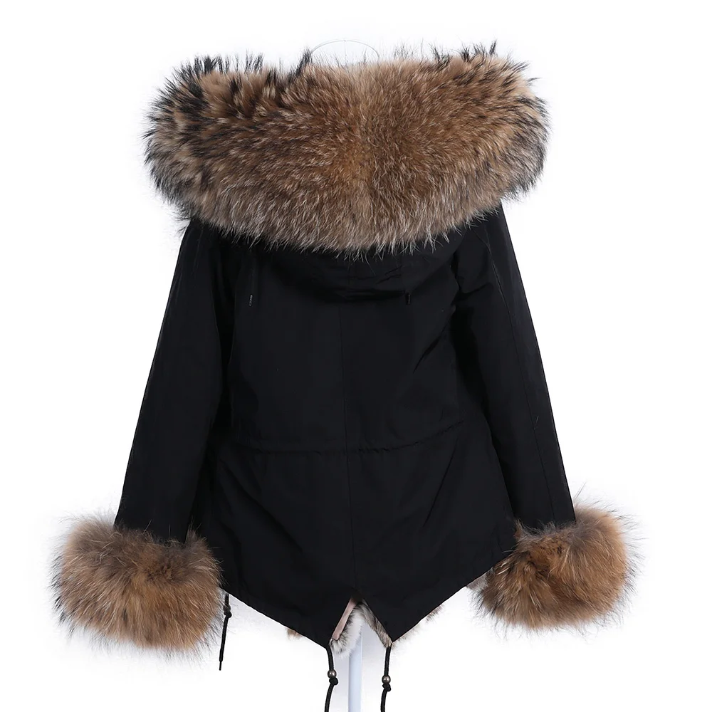 Maomaokong 2023 New Women Winter Fur Coat Rabbit Lining Jacket Natural Real Raccoon Collar Parka Fox Fur Short Female Clothing