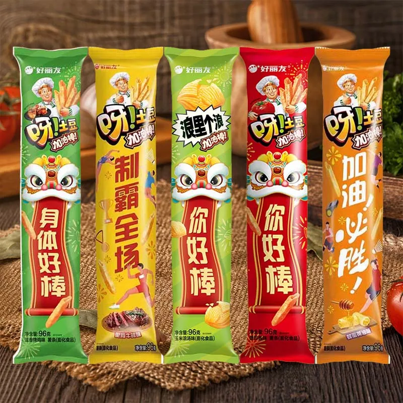 Palillos de patatas Orion Ya, 3,39 oz(98g)*3 paquetes de ocio, comida cero, patatas fritas infladas, aperitivos nostálgicos para la infancia