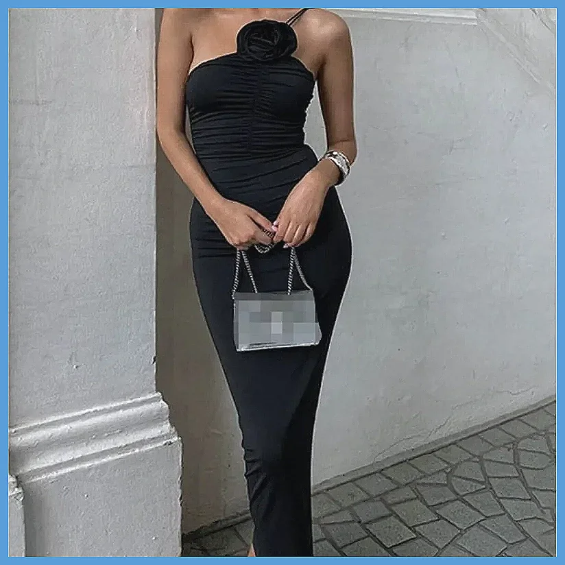 

Sexy One-Shoulder Sling Dress for Women, Floral Pleated Waist, Elegant Summer Slim Fit Outfit