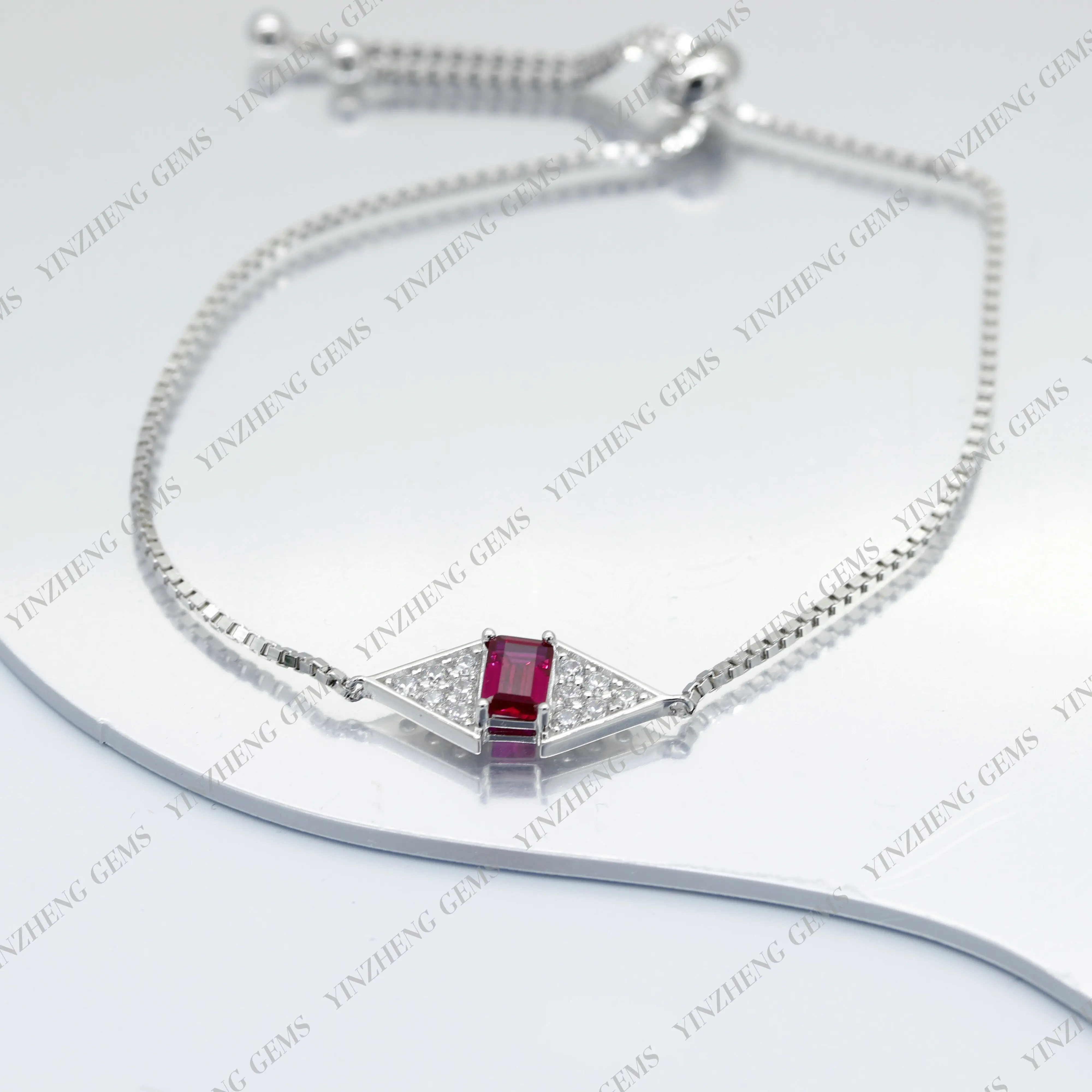 Sense of design 925 Real Silver Eye style lab grown ruby lab grown zambia Fine Jewelry Bracelet