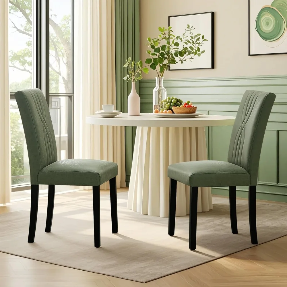 Upholstered Dining Chairs Set  Modern PU Leather and Solid Wood Legs & High Back for Kitchen/Living Room