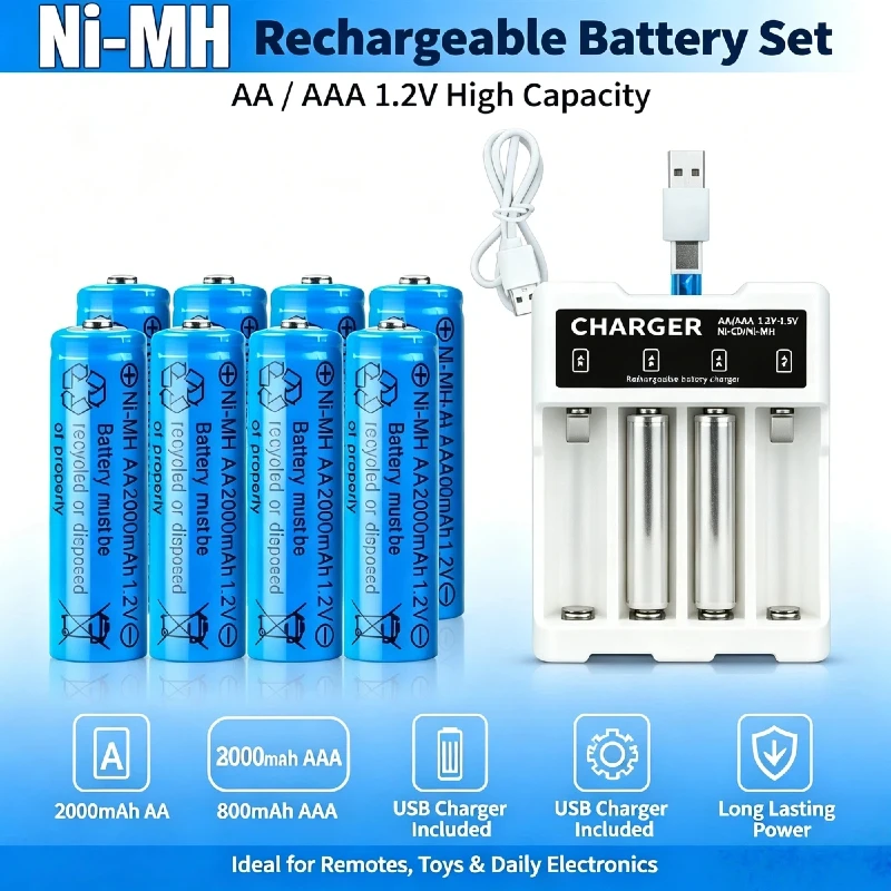 1-60Pcs 1.2V Ni-MH AA AAA Rechargeable Battery 2000mAh Toy Wireless Mouse Keyboard Flashlights Digital Cameras Electronic Device