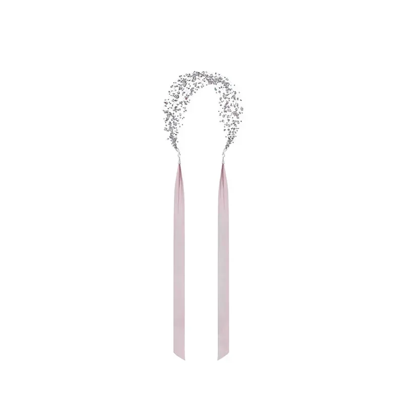 Light Luxury Headband Color Crystal Headband Pink Ribbon Bow Female
