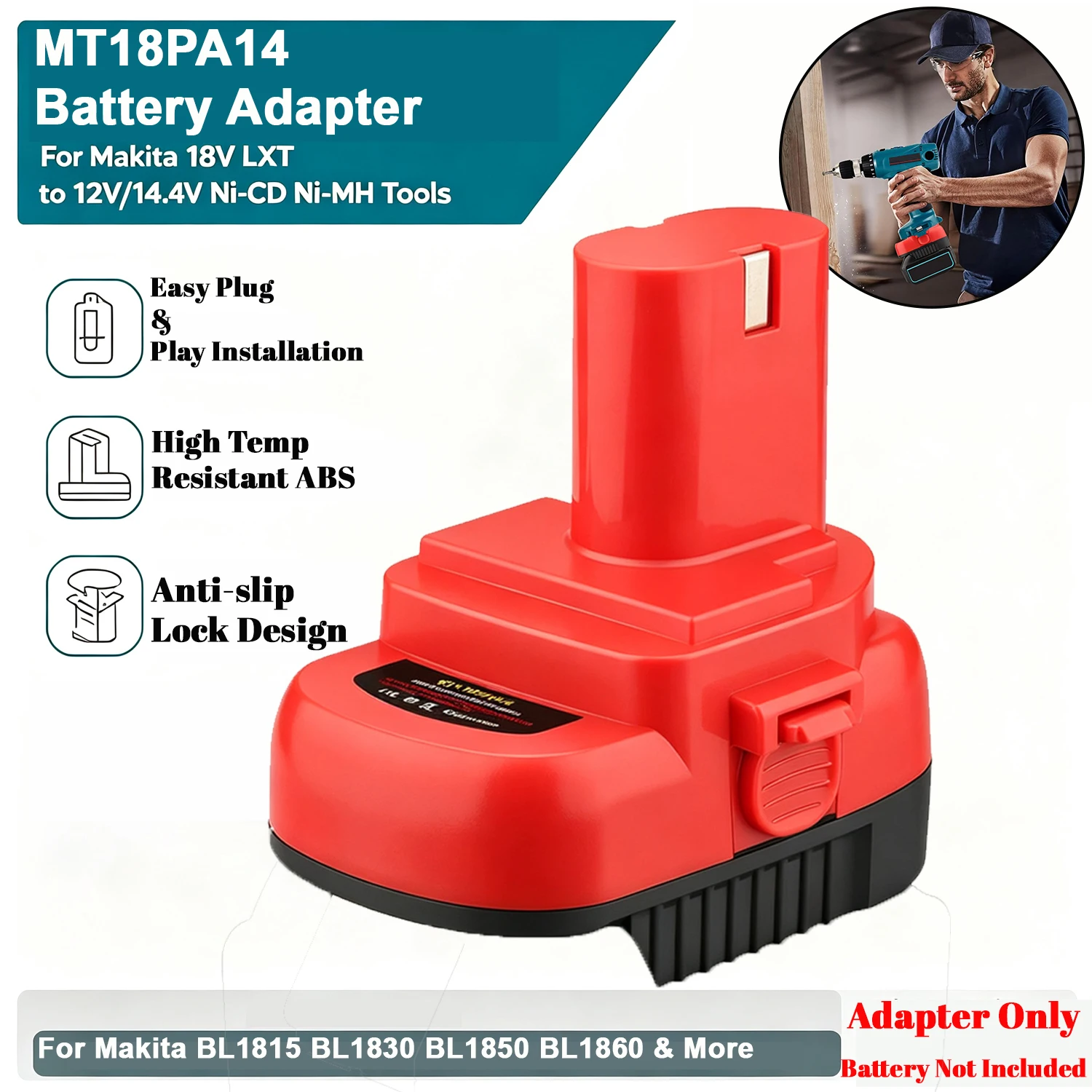 MT18PA14 Battery Adapter Converter For Makita 18V LXT Lithium Battery To For Old 12V 14.4V NiCd NiMH Power Tools