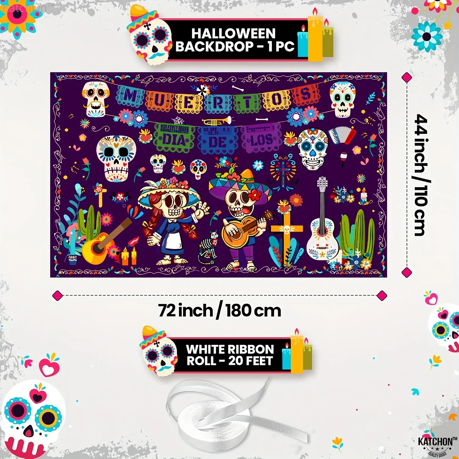 A large-sized background cloth for the Mexican Day of the Dead festival, measuring 72x44 inches.zyc