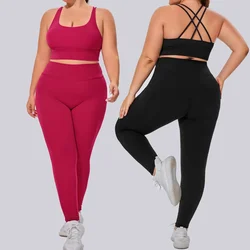 Plus Size Women's Sports Bra Comfortable High Stretch Breathable Yoga Leggings Running Shockproof Quick Dry Fitness Clothing