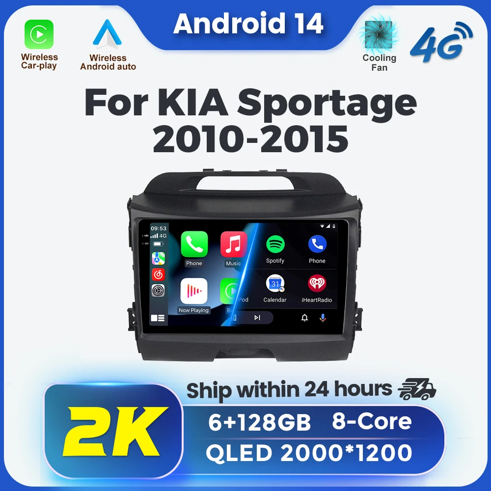 

DSP RDS GPS All In One Car Radio for Kia Sportage 3 4 SL 2010 - 2016 Android14 Split-Screen CarPlay Multimedia Player Car Stereo