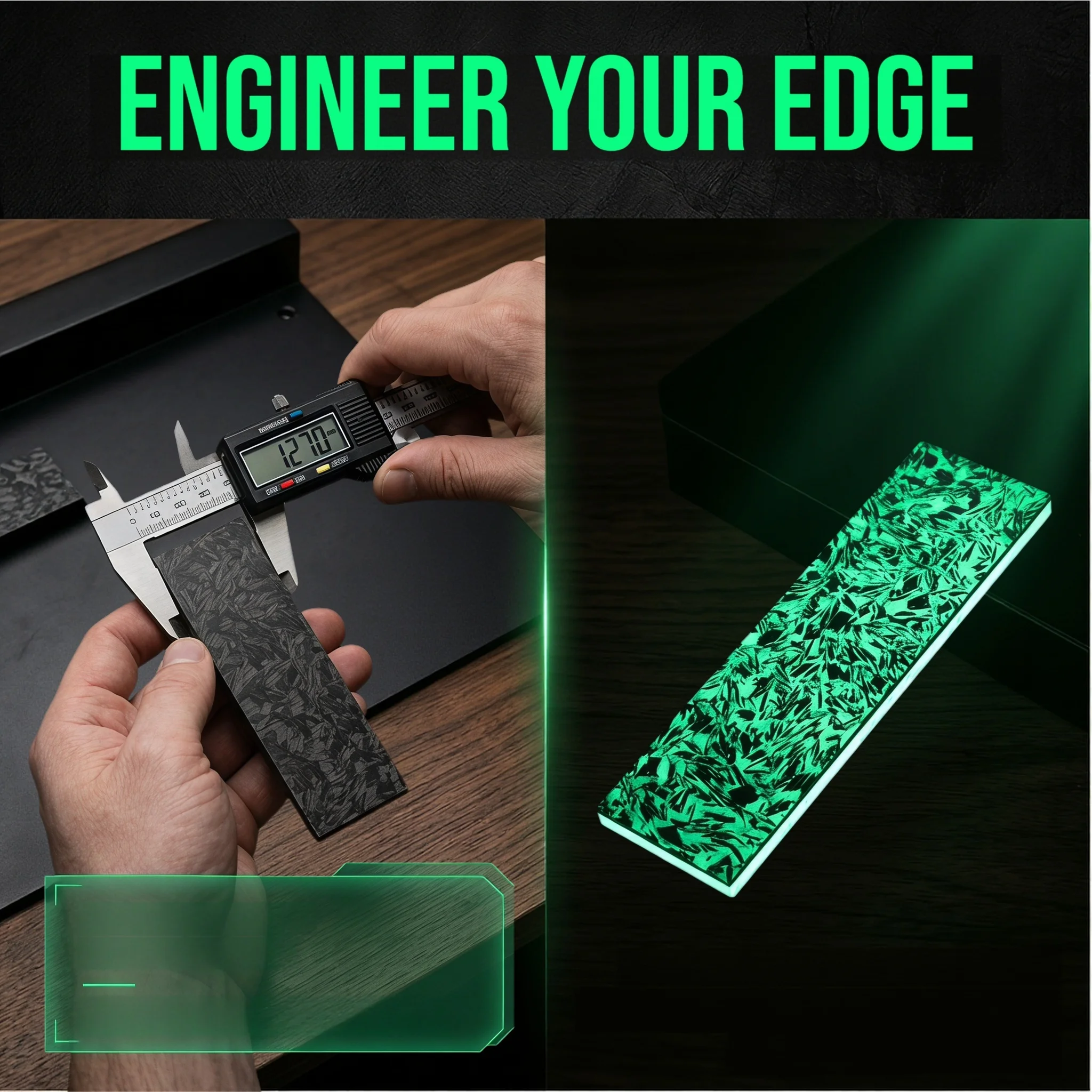 Green Luminous DIY Handle Patch, Marble Patterned Luminescent Carbon Fiber Board, Tool Reinforcement Materials - 1 Piece