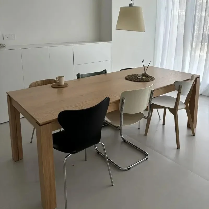 Minimalist Solid Wood Dining Table Oak Rectangular Log Style Modern Living Room Large Long Table Workbench