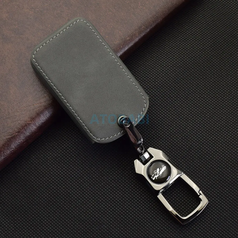 رمادي الجلود غطاء مفتاح السيارة حقيبة لمازدا 3 6 CX-5 CX-9 MX-5 مياتا CX-90 CX-50 CX-30 2023 2024 2025 الذكية عن بعد Fobs شل #6