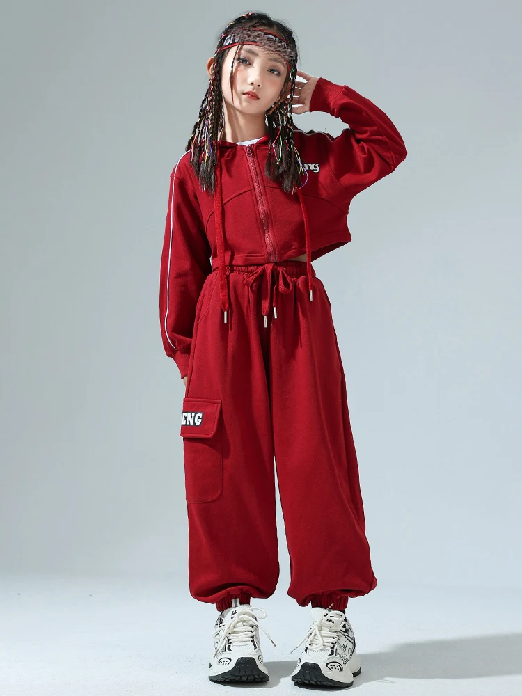 Costumes de danse Hip Hop pour enfants, sweat à capuche rouge pour filles, pantalons Y-adt, tenues d'entraînement, vêtements de danse modernes Jazz, DQS17267, nouveau, 2024